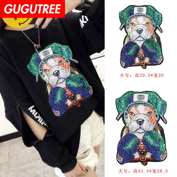 

gugutree sequins embroidery big dogs patch animal cartoon patches badges applique patches for clothing dxl-56, Black