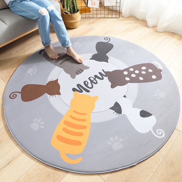 

round carpet floor rugs cartoon cat mat home living room bedroom baby bed non-slip rugs kids crawling mat 75cm