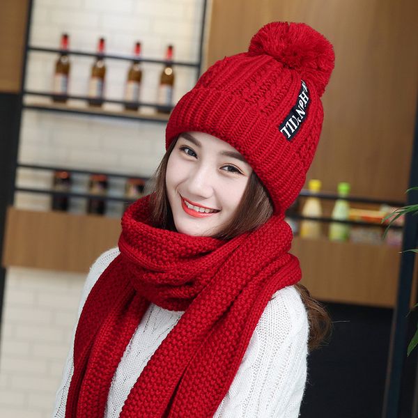 

winter women hats scarf thick beanie hat women warm knitted cap fashion casual skullies hats bonnet cap gorras long scarf solid, Blue;gray