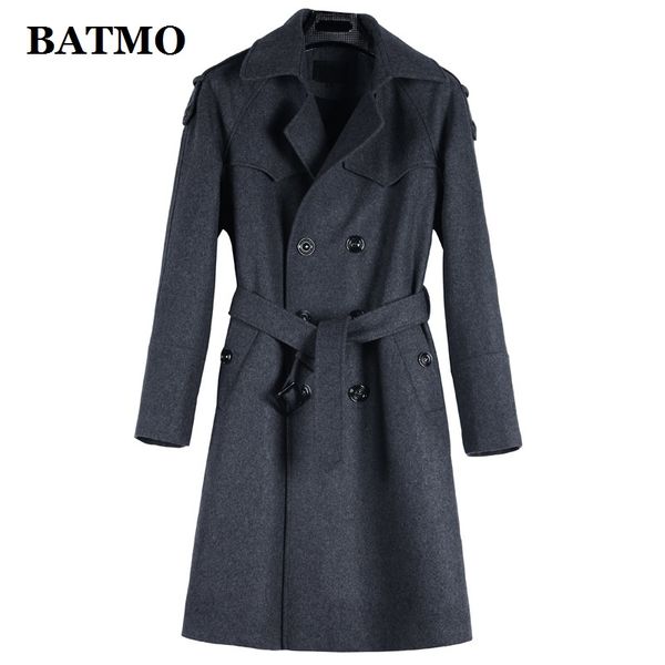 

batmo 2019 new arrival autumn&winter wool casual trench coat men,men's long trench coat,plus-size s-6xl 1122, Black