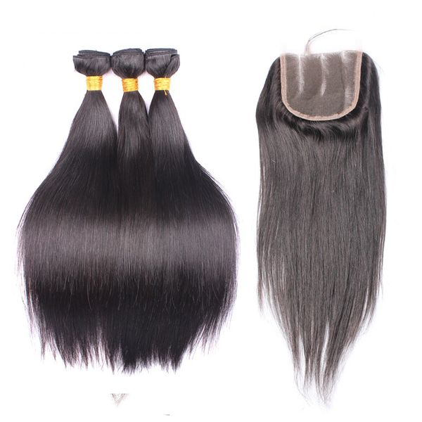 

malaysian hair bundles with closure straight virgin hair bundles wave lace, Black