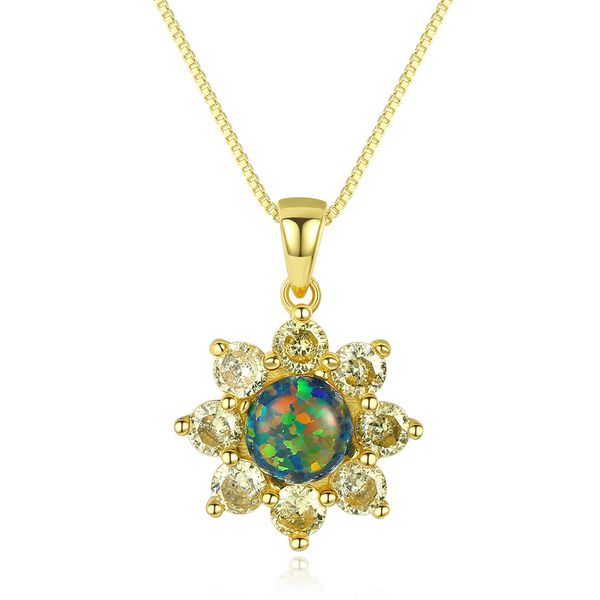 

jarry 925 sterling silver sun flower design opal pendant necklace for women yellow gold silver chain necklace jewelry gift sn0274