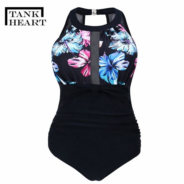 

tank heart potos one-piece suits monokini plus size swimwear women one piece swimsuit female retro print badpak swim suit, White;black