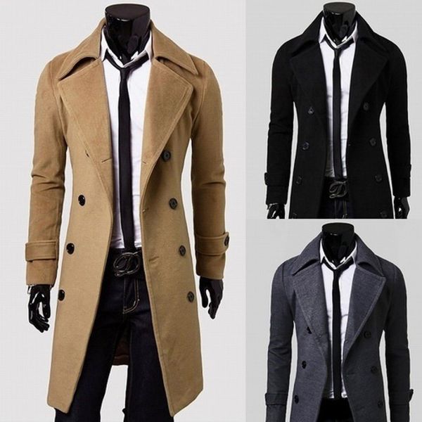 

special offer large size men's wear slim fit double-sided duffle coat coat long double breasted overcoat trench, Tan;black