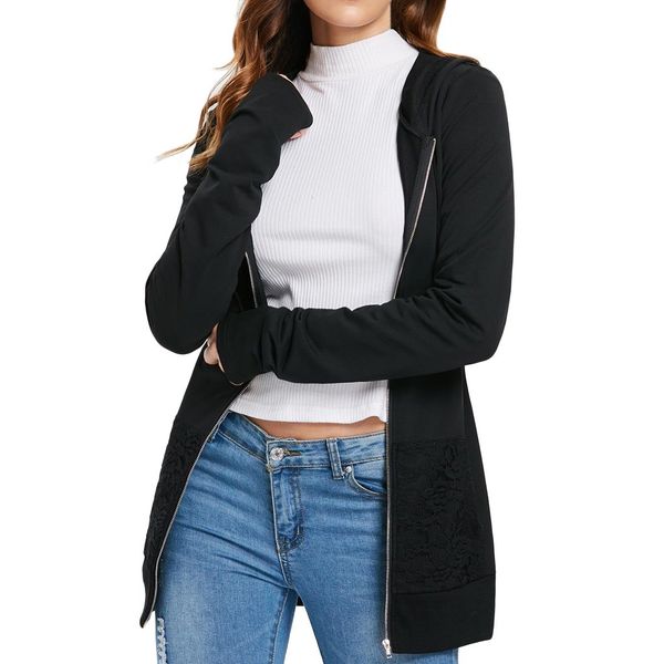 

hoodies coat women's winter bandage sweatshirt long sleeve casual blouse lace up back zip up long coat outwear sweatshirt, Black