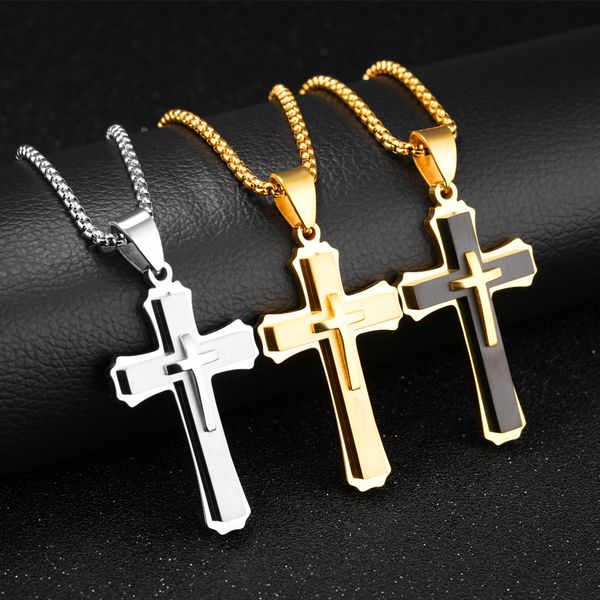 

statement cross necklaces & pendants for men male punk stainless steel chain fashion jewelry silver color golden
