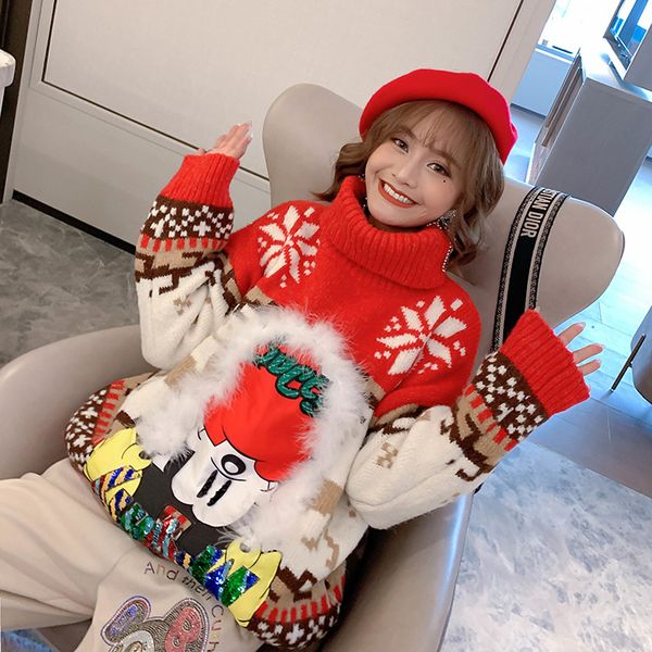

водолазку женщины толстый рождество мультфильм олень сыпучие топ xmas женская зимняя одежда mother зимняя толщина свитера, White