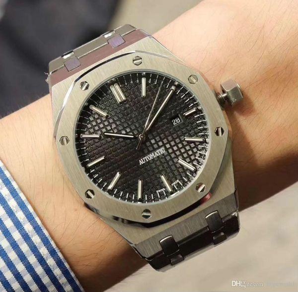 

2019 designer watche automatic mechanical movement blue dial royal oak series mens watch 15400 stainless steel mens watches with box, Slivery;brown