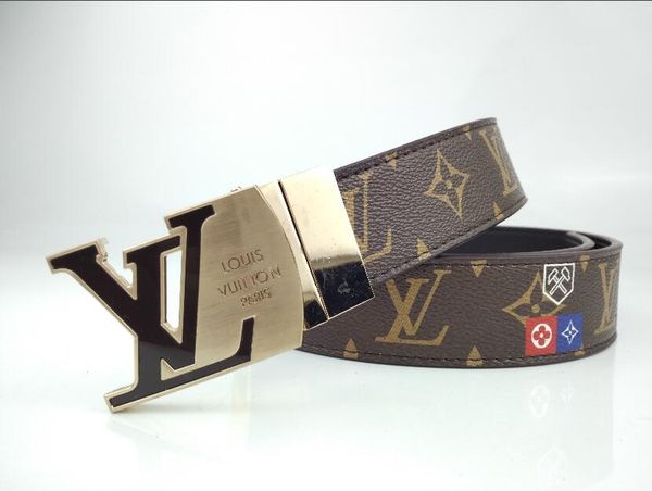 

with case and bag designer belt male belt brand letter smooth pin buckle cattle belt width 3.8 cm quality, Black;brown