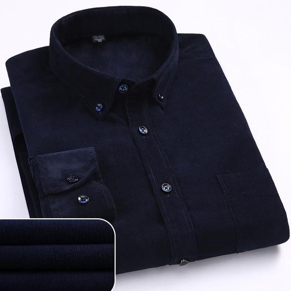 

2019 new autumn winter 100% cotton corduroy dark blue men dress shirts long sleeve button-down collar smart casual men shirts, White;black