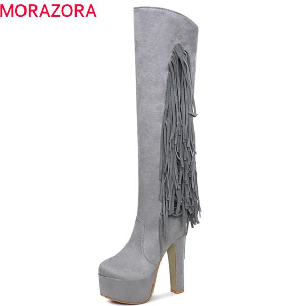 

morazora 2019 new arrival thigh high over the knee boots women round toe super high heels shoes autumn winter platform boots, Black