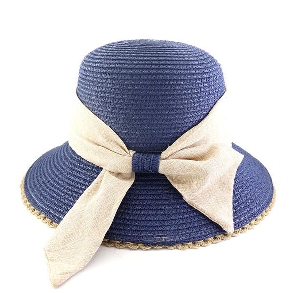 

fibonacci 2020 new summer female sun hat bow sombrero big brim panama beach women straw hat, Blue;gray