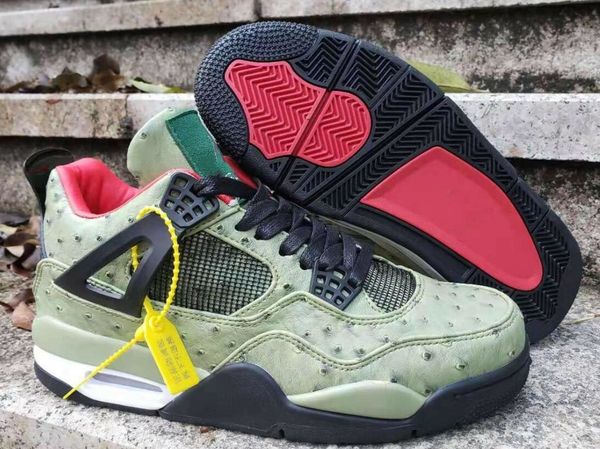 

высокое новое прибытие jumpman iv 4 страуса обувь pattern баскетбол 2019 качество 4s мужские зеленые кроссовки спортивные кроссовки размер 4
