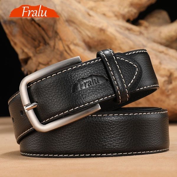 

fralu belt male leather belt men male genuine leather strap pin buckle belts for men cummerbunds ceinture homme, Black;brown