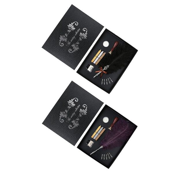 

antique quill feather dip pen writing ink set stationery gift box fountain pen