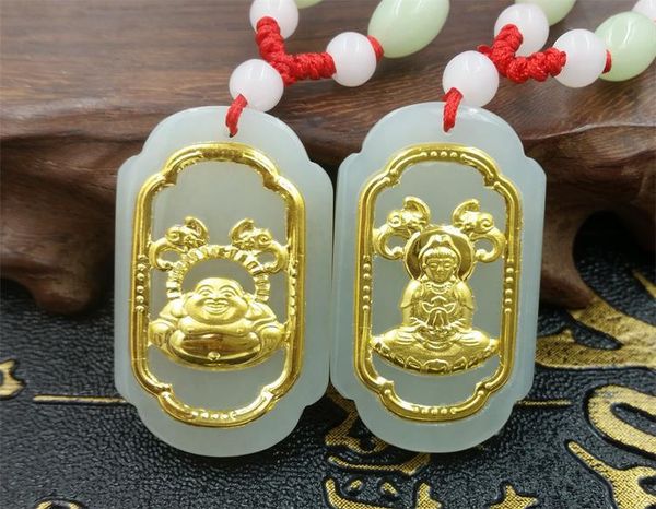 

high-quality natural hetian jade gold guanyin pendant necklace men's and women's jewelry gift amulet, Silver