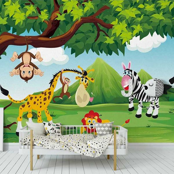 

перевозка груз падение на заказ роспись обои для детской комнаты 3d мультфильм леса животных лев жираф детские спальня украшение фото обои