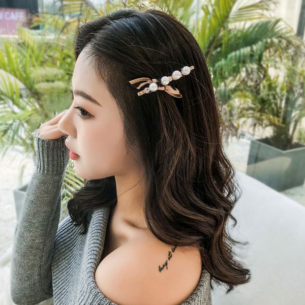 

re fashion pearl bowknot leopard hair clip for women rhinestone hair pins hairband hairpins korean barrette accessories z31, Golden;white