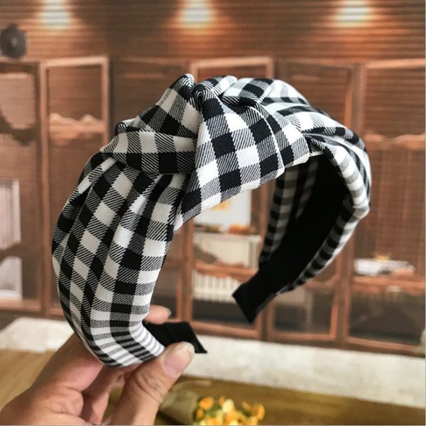 

fashion hair accessories women's retro middle knotted hair band fabric sweet plaid wide-brimmed hairband headband headwear girl