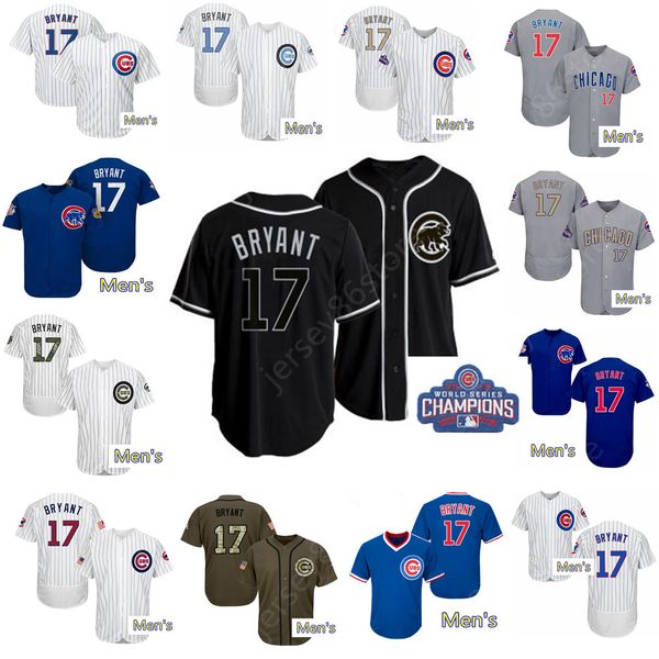 

men's Chicago Jersey #17 Kris Bryant White Gray blue Flex cool Cubs baseball Jerseys