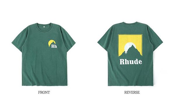 

20ss rhude sunset mountain t-shirt men women designer printed t shirts summer casual mens cotton short sleeve street tee, White;black