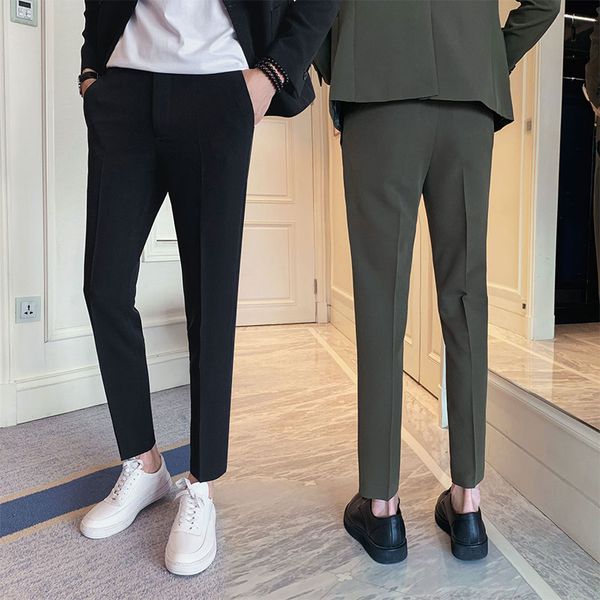 

suit pants male straight slim fit formal trousers men's wedding bridegro autumn fashion business casual long pants, White;black