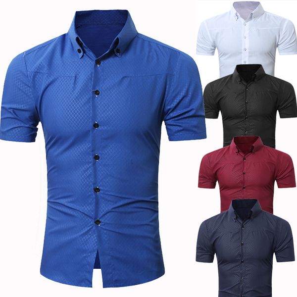 

mens short sleeve shirt 2019 new summer fashion solid color buttons breathable comfortable casual, White;black