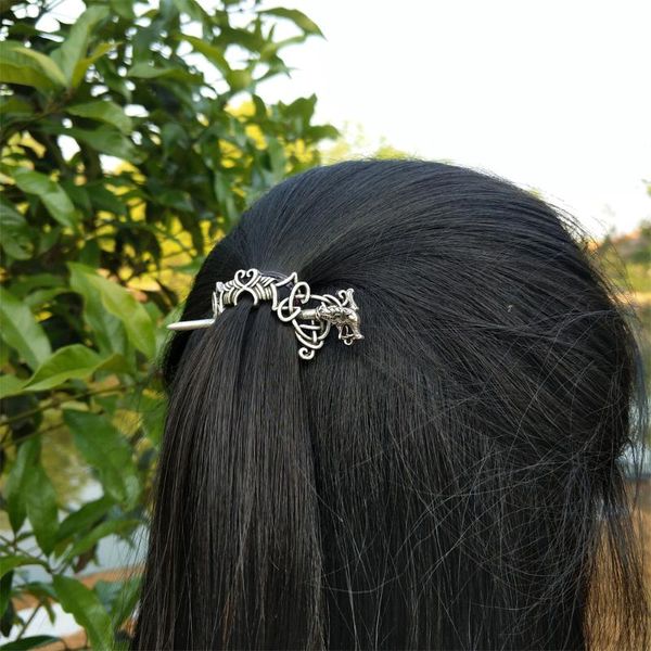 

1pcs nordic viking dragon hair sticks celtics knotwork hairpin hair jewelry for women cetilcs jewelry, Golden;white