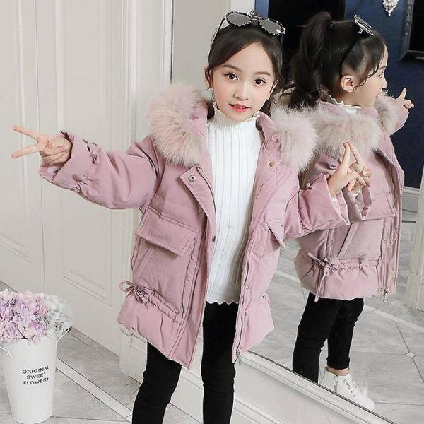 

girls autumn winter coats kids zipper thick jackets fashion fur collar winter parkas girls outwear kids girl clothes, Blue;gray