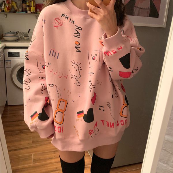 

fannic korean version of the new fashion cute pattern harajuku sweater streetwear size punk clothes jumper tracksuit ins, White;black