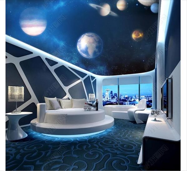 3d Custom Silk Zenith Ceiling Photo Mural Wallpaper Fantasy Universe Solar System Starry Sky Space Living Room Ceiling Zenith Mural High Quality
