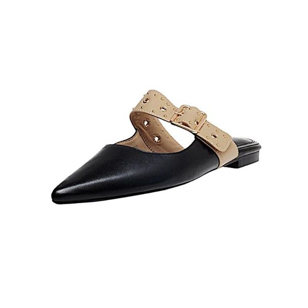 

2020 summer women slippers cowhide fabric comfortable inner sandals fashion belt buckle design flat bottom women's slippers, Black