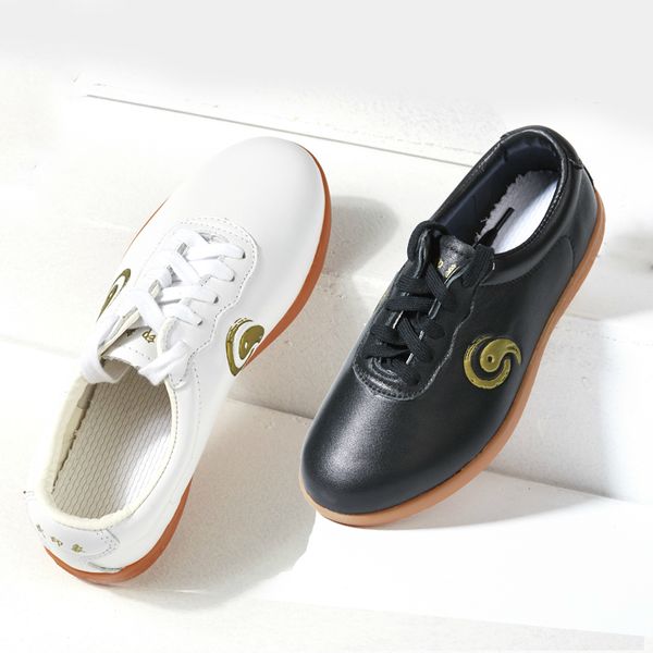 

cowhide tai chi sneakers flexible martial arts wushu shoes sports training footwear black white size 34-46