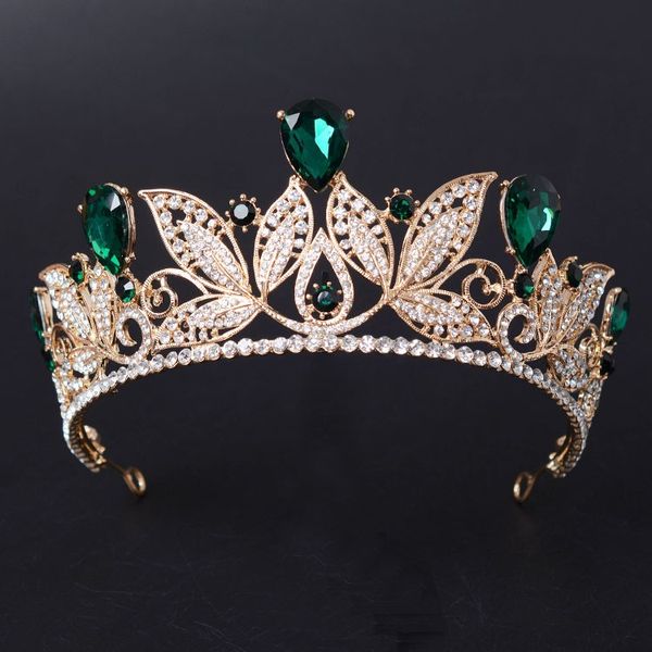 

урожай зеленый красного rhinestone люкс тиара мода золотая диадема для украшения женщин свадебного платья волос принцессы корона аксессуары, Golden;white