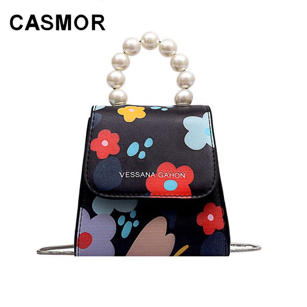 

casmor tote bag ins fashion lady pearl shoulder bags women flower printing designer bags female party personality messenger bag