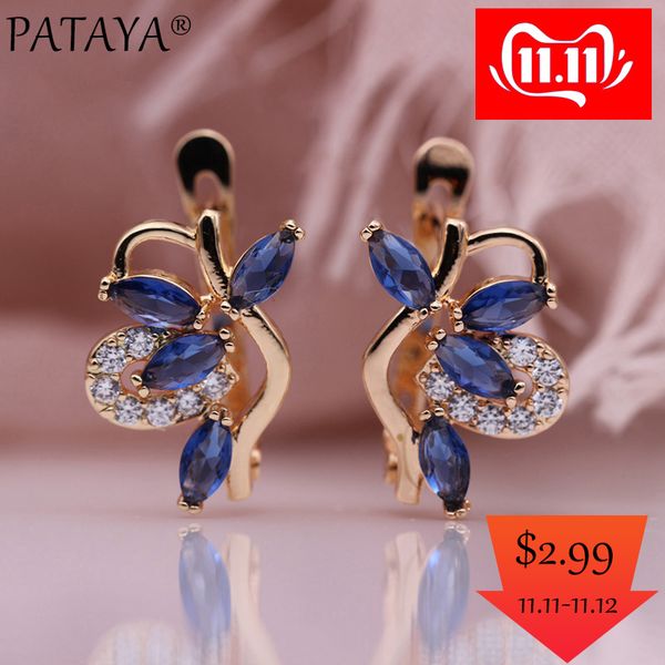 

11.11 pataya new hollow earrings women party fashion jewelry 585 rose gold horse eye dark blue natural zircon dangle earrings, Silver