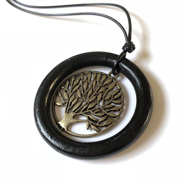 

fashion design tree alloy round wood pendant adjustable necklace, Silver