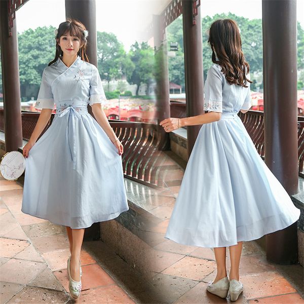 

explosions leisure bow embroidery retro matching dresses women summer casual dress, Black;gray