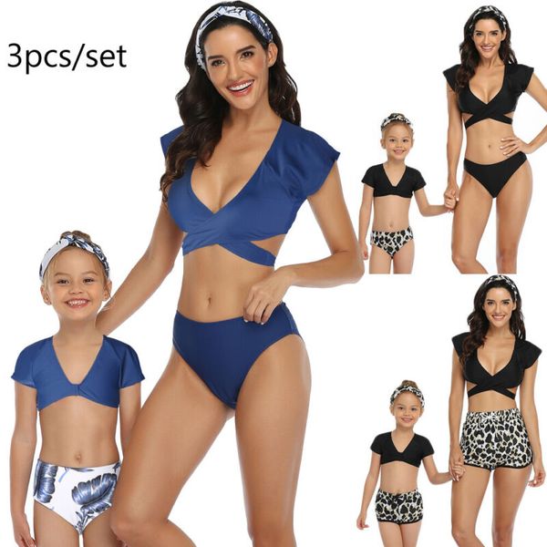 

семья matching swimwear 2020 новая мать me лето бикини установить бандо купальник купальники купальник