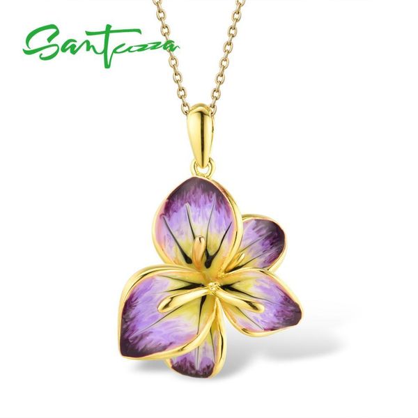 

santuzza silver pendant for women pure 925 sterling silver gold color gorgeous blooming flower pendant jewelry handmade enamel