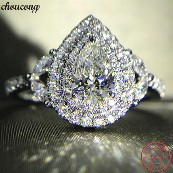 choucong vero argento sterling 925 fiore promessa anello goccia d'acqua diamante fidanzamento fedi nuziali per le donne gioielli da sposa