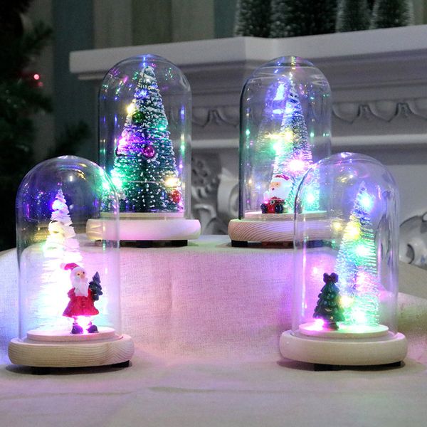 

14.5cm*8cm christmas tree in glass dome with led string light xmas decor lamp