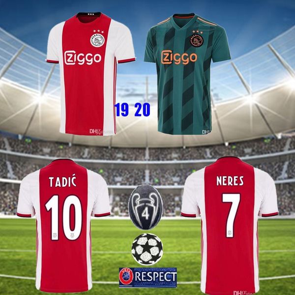 

2020 ajax home soccer jerseys #21 de jong away shirt ajax 19/20 #10 tadic #4 de ligt #22 ziyech men football uniforms, Black;yellow