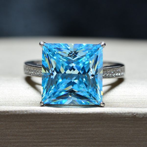 

big square zircon wedding rings for women female s925 sterling silver sparkling ring gift jewelry for girls, Slivery;golden