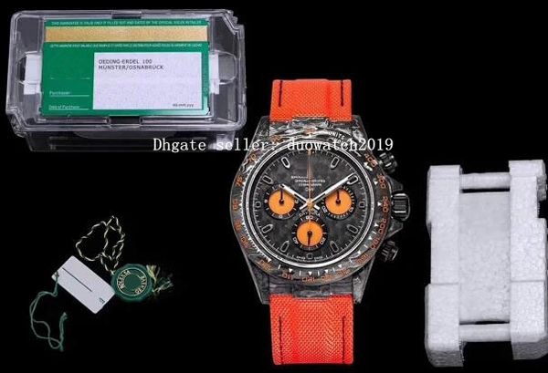 

men's calibre 40mm mens black carbon special colored dial wwf 7750 full forged carbon bezel chronograph movement automatic red nylon wa, Slivery;brown