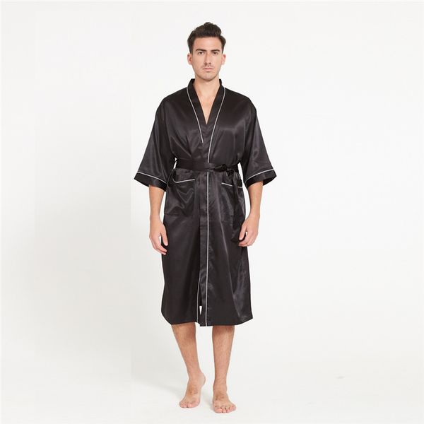 

womail summer men's robe bathrobe casual simulation silk long section sleeves home service thin men's pajamas dropship ap25, Black;brown