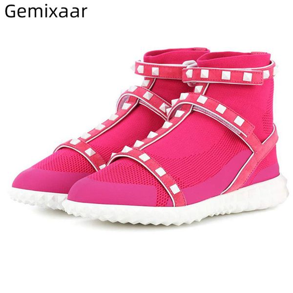 

new coming boots woman comfy stretch fabric casual ladies short boots round toe flat heel narrow band decor rivet woman, Black