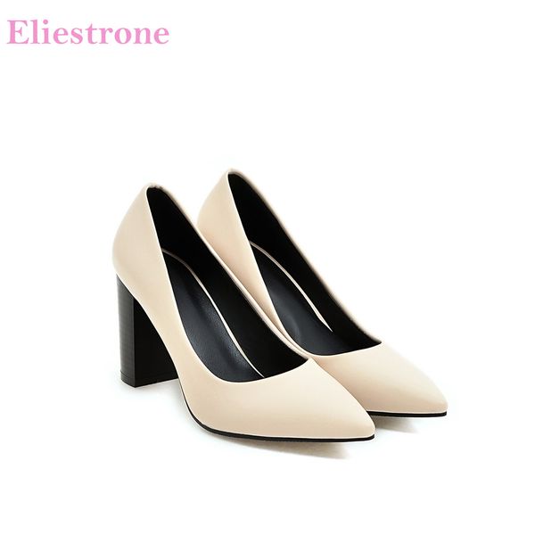 

brand new glamour beige brown women dress pumps black square heels lady casual shoes ac357 plus big size 4  33 43