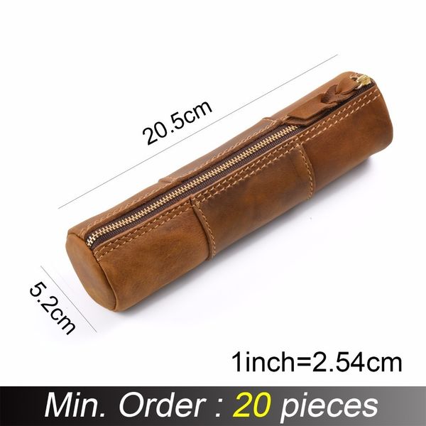 

20 pieces / lot 205x52mm genuine leather zipper pencil case creative stitching pen bag storage pouch vintage stationery a-t13