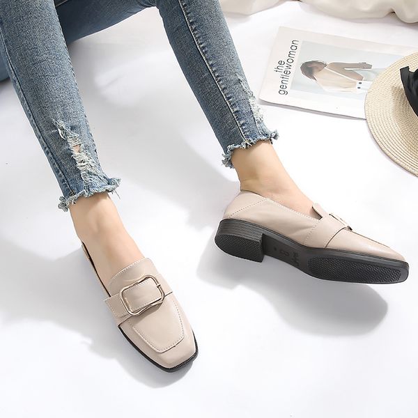 

ladies fall shoes low square heels flats metal buckle leather loafers preppy students creppers shoes 2.5cm oxfords women flats, Black